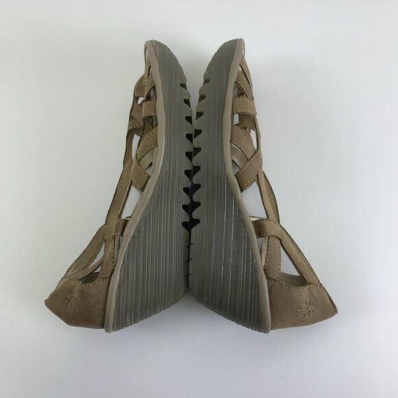 Fly London Yadi Wedge Taupe Suede Slip On Open Toe Strappy Sandal Women 40 9-9.5 - Picture 11 of 13